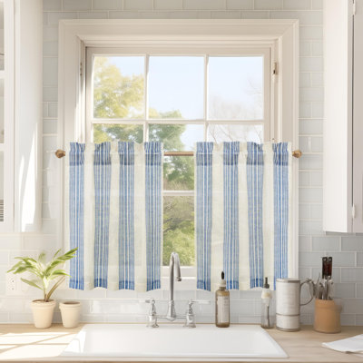 Kitchen Curtains Striped Tier Linen Short Curtains Pinstripe Cafe Curtains