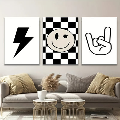 Impression sur toile 3 pièces Retro Y2K Symbole - espace de vie ludique