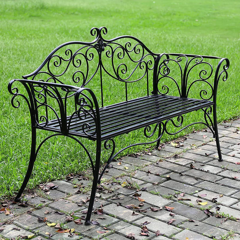 Metal Garden Bench, Black