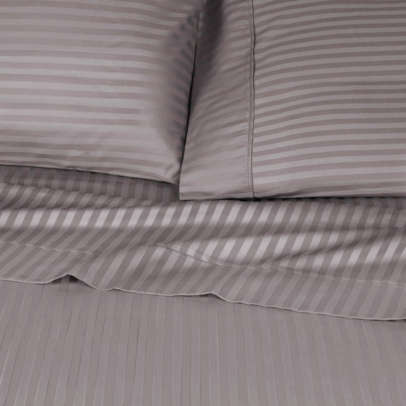 Twin XL Gray Egyptian Cotton Deep Pocket Stripe Sheet Set