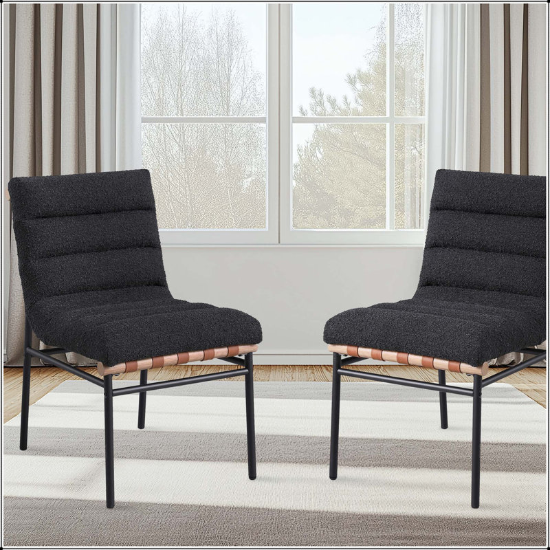 Chaise de salle à manger Boucle avec détails en similicuir cognac et pieds en fer noir, Black, Black