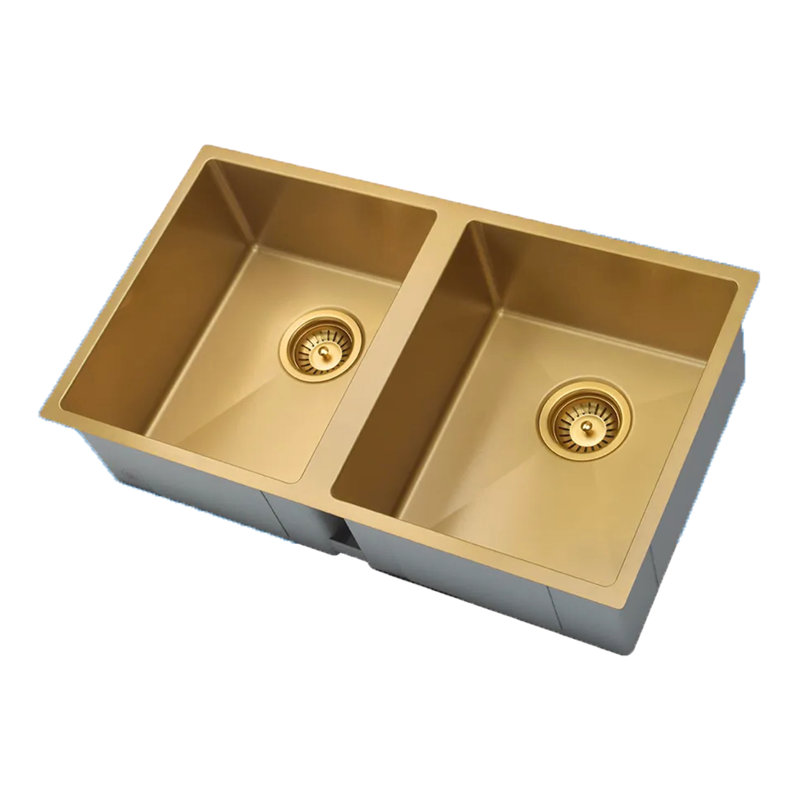 KDK HOME 32" Undermount Kitchen Sink 50/50 Double Bowl Stainless Steel Sink, Gold