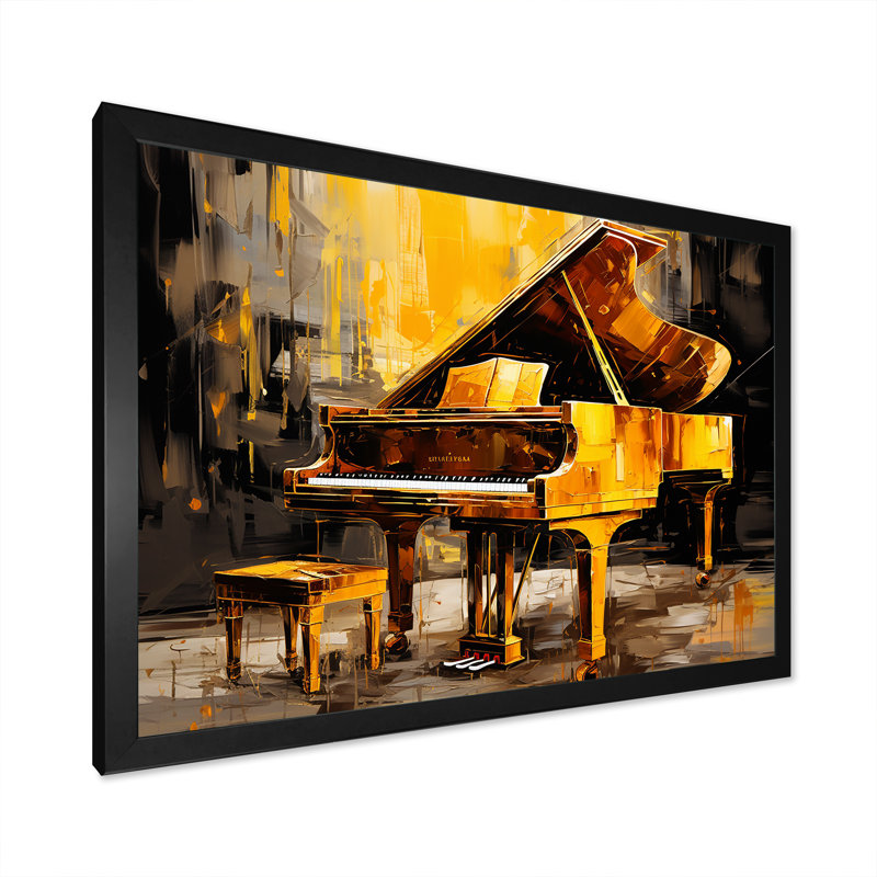 «Black and Yellow Piano Jazzed Keys II», reproduction sur toile, Cadre simple noir, H 12 po x l 20 po x P 1 po