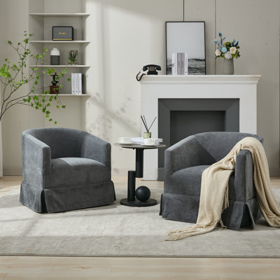 Upholstered Swivel Barrel Accent Chair with Wood Frame