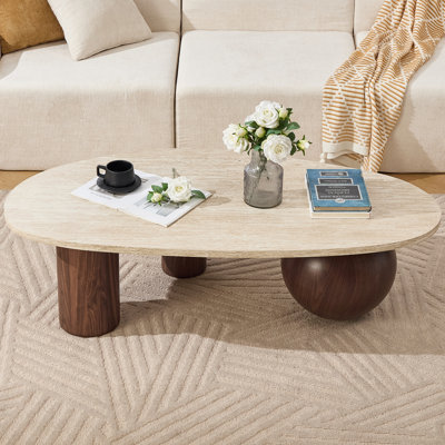 Table basse moderne triangulaire avec trois pieds, pieds en métal et base en chignon pour le salon / chambre d'amis