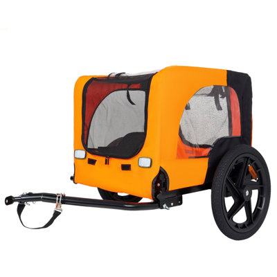 Outdoor Heavy Duty Collapsible Pet Bike Trailer With 16-Inch All-Terrain Wheels & Universal Hitch – Foldable Dog/Cargo Carrier Cart For Bicycles, Black+Orange