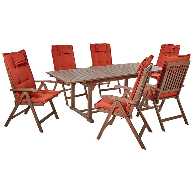 Dewaine 6 - Person Patio Dining Set with Rectangular Table , Cushions Included, Red