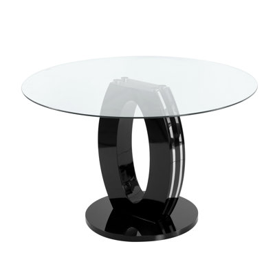 47.2'' Modern Luxury Clear Glass Round Dining Table for 4-6, Modern Kitchen Table with Tempered Glass Top & Stainless Steel Legs, Circle Dining Table for Home, Living Room, Apartment