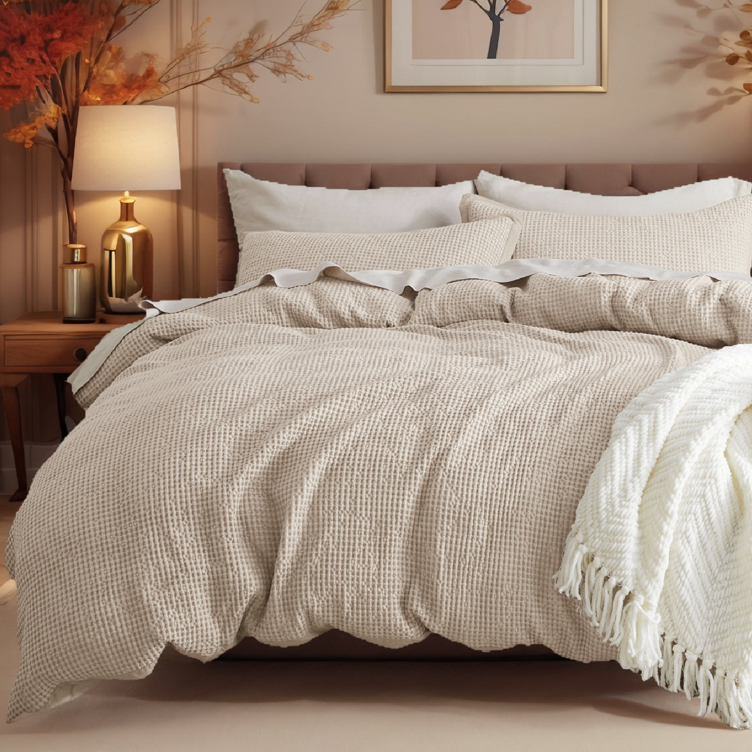 Bedsure Luxury Soft 100% Cotton Waffle Weave Plaid Duvet Cover | Wayfair