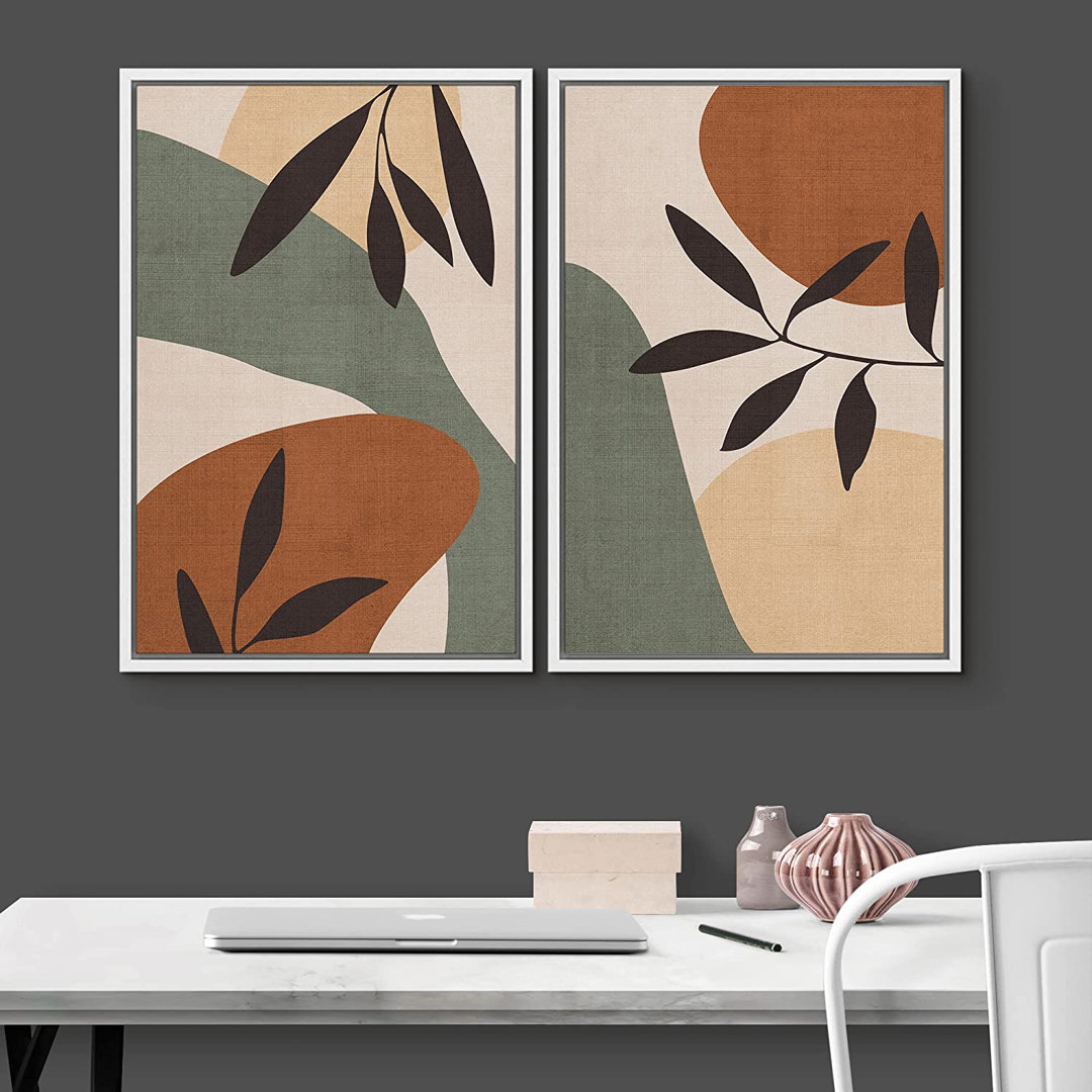 Mid Century Shape " Mid-Century Polygon Landscape Forest Plant " 2 - Pieces IDEA4WALL 