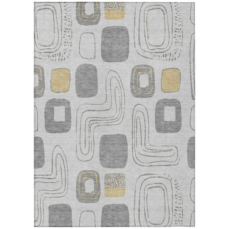 Aelira Gray Washable Indoor-Outdoor Rug - LOOMLAN, 8' x 10'