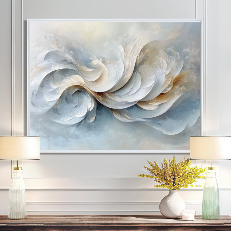 Zeringue gris blanc vagues de l'introspection IV - collage abstrait, art mural, H 30 po x l 40 po, Cadre flottant, Natural