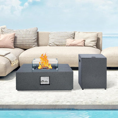Propane Fire Pit Table for Outside Patio, Outdoor Gas Fire Pit Tabletop Fireplace with Blue Fire Glass, 50000 BTU Fire Table for Patio Furniture Set, Cover Included
