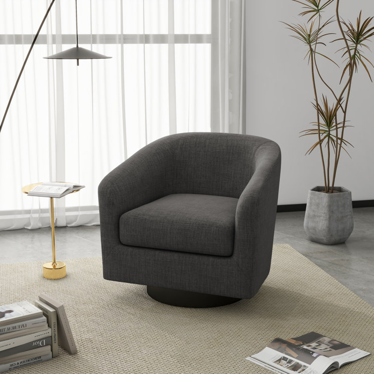 Applewold Upholstered Swivel Barrel Chair with Solid Wood Base
