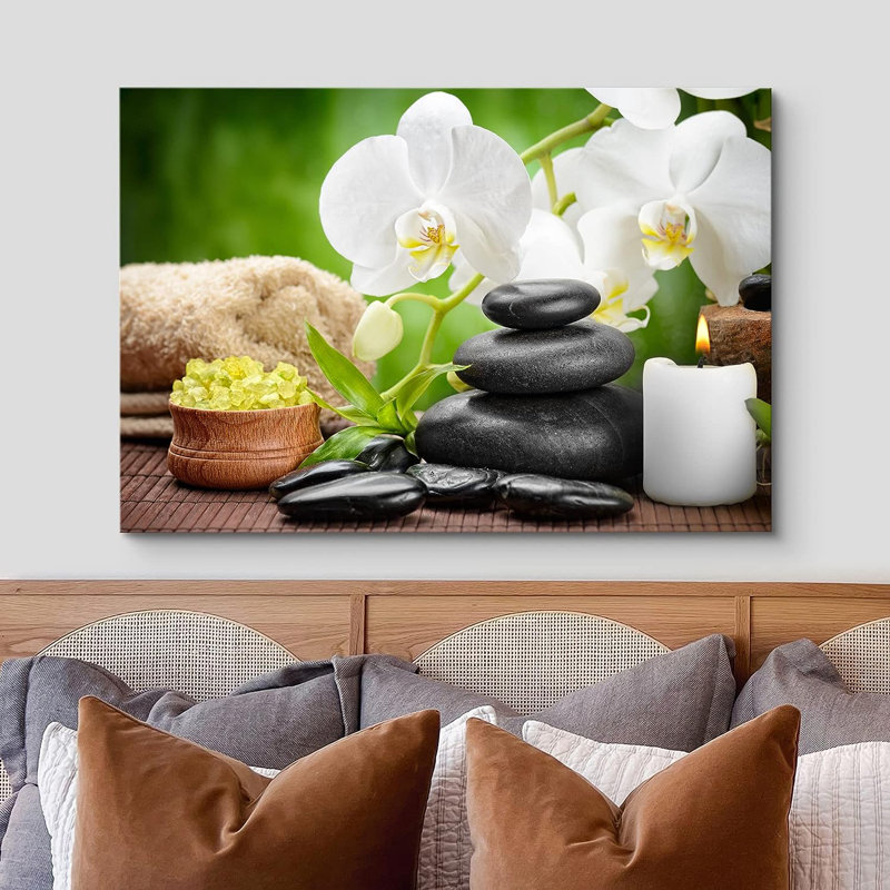 «White Orchid Flowers Meditation Zen Yoga Massage Galet Nature Wilderness» sur impression sur toile
