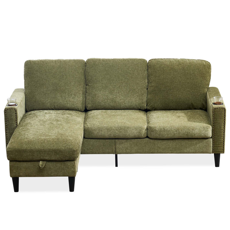 Canapé modulaire en L à 3 places en chenille de conception moderne avec méridienne de rangement pour appartement, studio, bureau, salon, forme de L