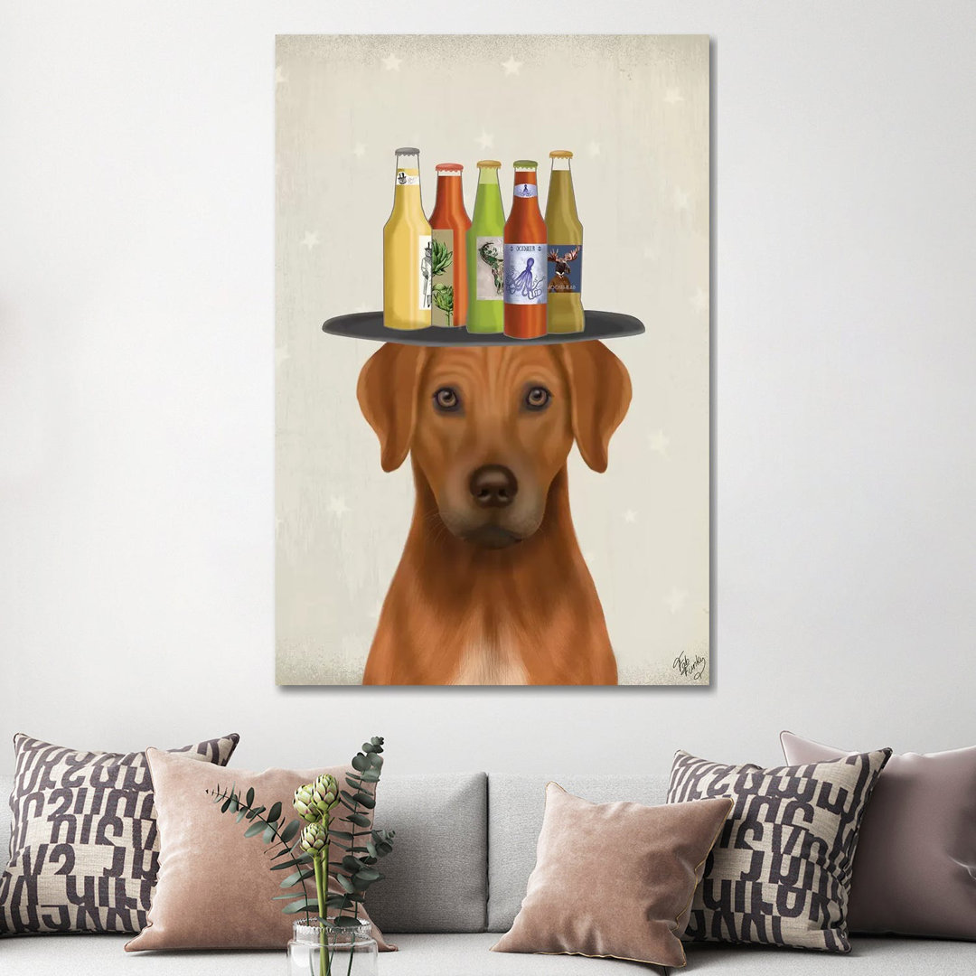 Rhodesian Ridgeback Beer Lover by Fab Funky - Wrapped Canvas Gallery-Wrapped Canvas Giclée
