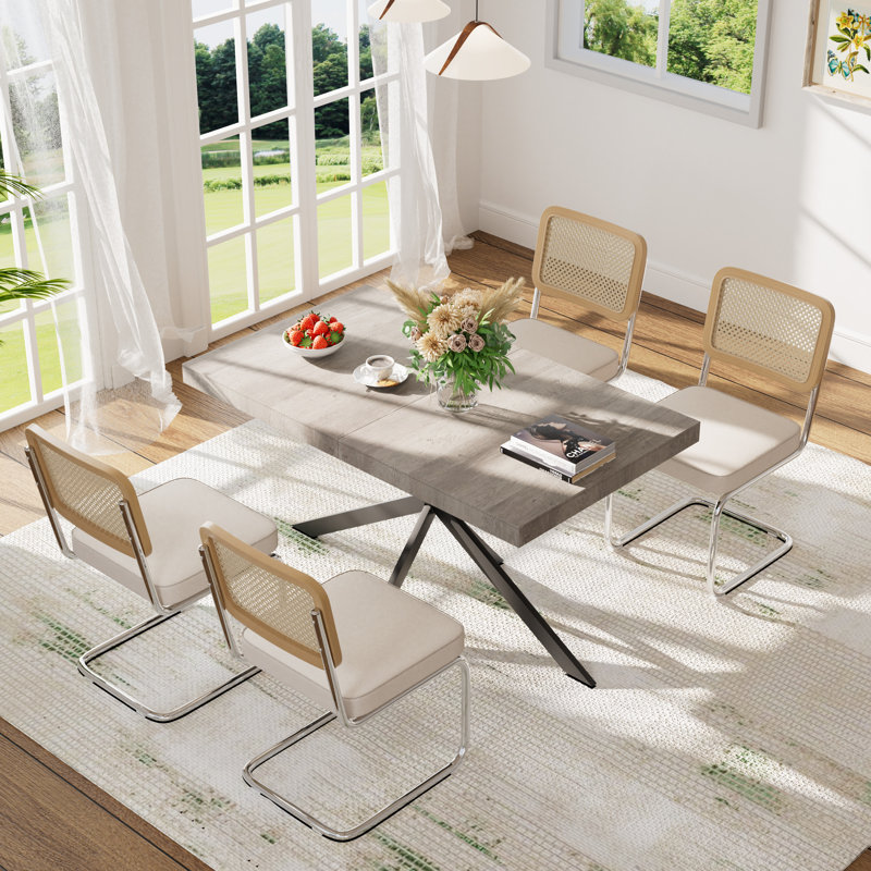 Ensemble de table de salle à manger extensible 55,11 à 70,86 po, 5 pièces: table, 4 chaises, Vert, Brun