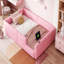 Lit plateforme simple tapissier avec garde-corps et station de charge, rose