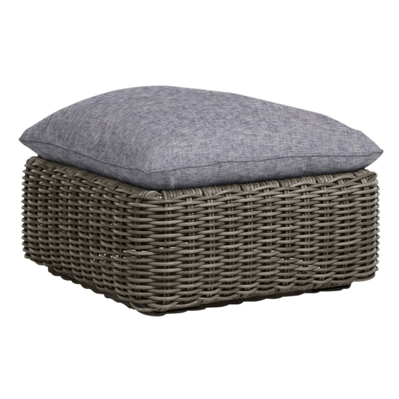 Montecito Outdoor Ottoman with Cushion, Welt, Raffia, Rollo Cream