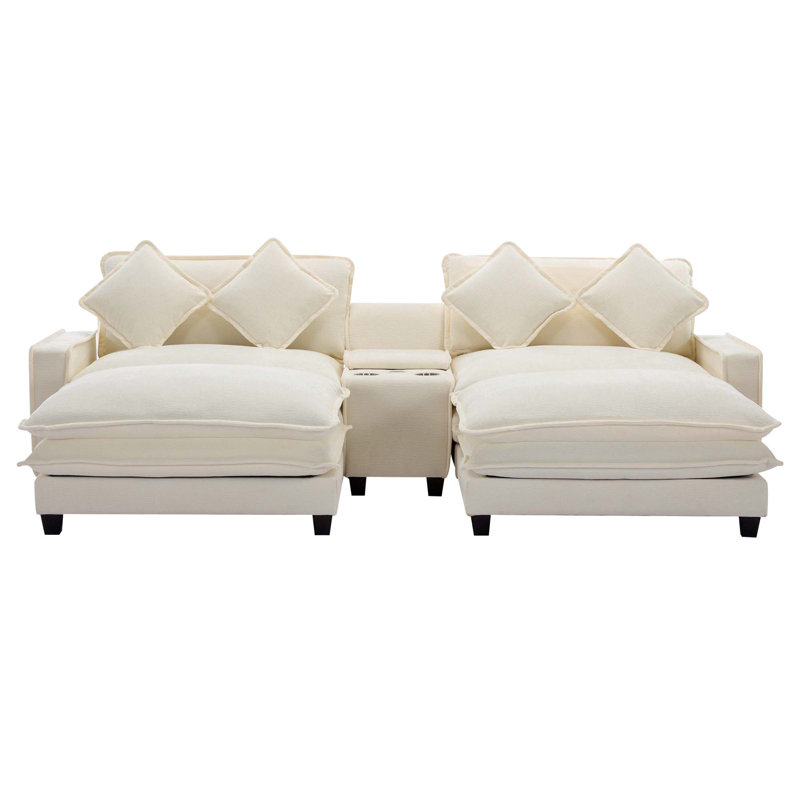 Cythina Upholstered Sectional, Beige Chenille Fabric