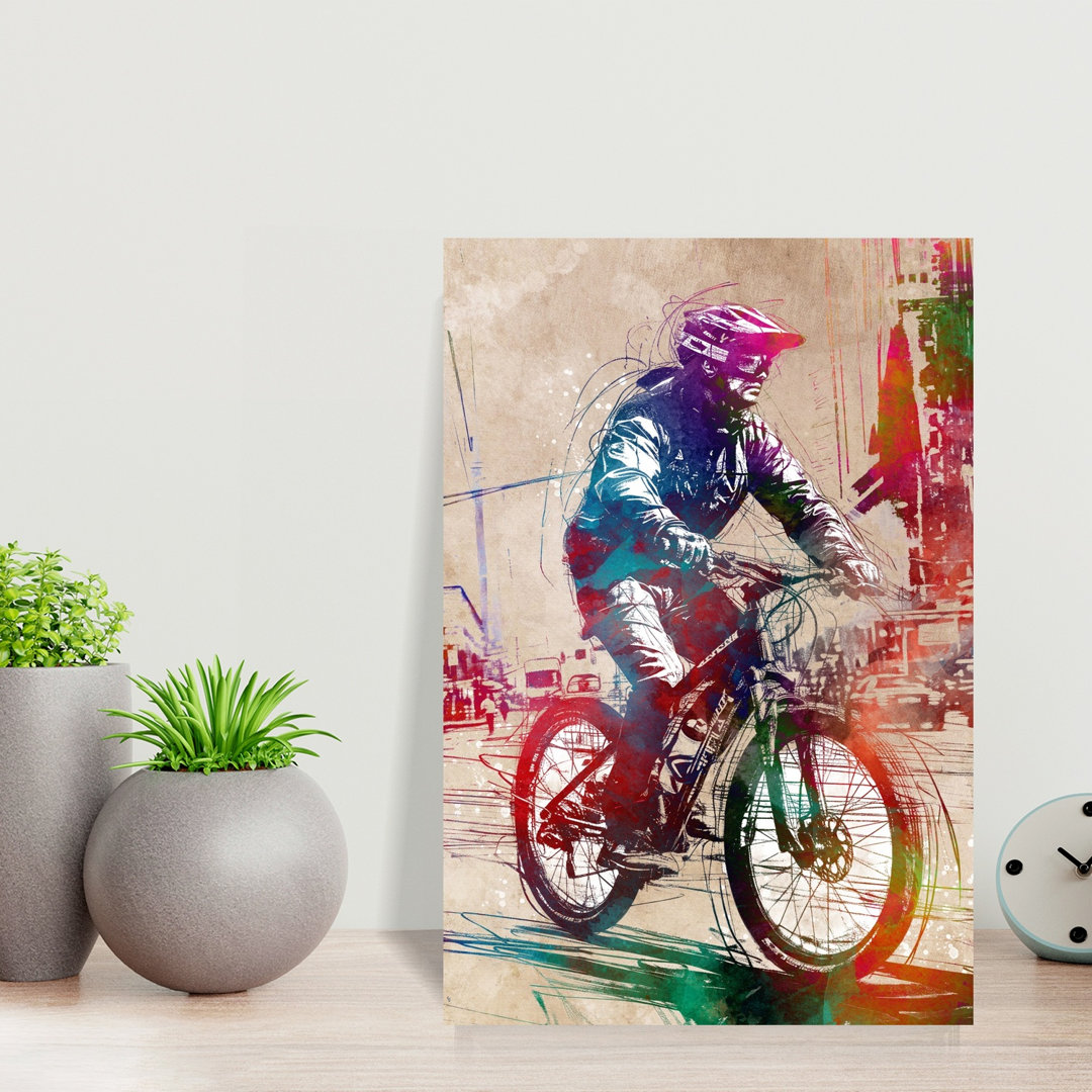 Colorful City Cyclist Contemporary Architecture City Wall Art Print