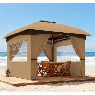 Pavillon de jardin au design élégant, pavillon de patio à double toit avec rideaux, fenêtres d'églises, pour l'extérieur