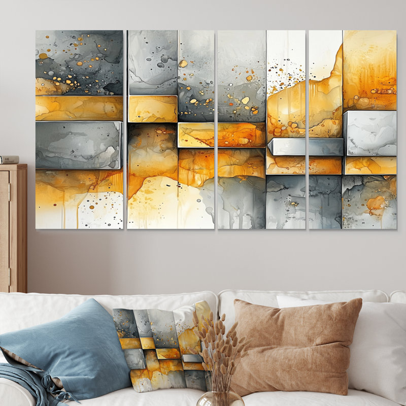 «Geometric Pulse Of Hard Edge Paint», art mural peinture - art mural moderne, 4, H 28 po x l 48 po