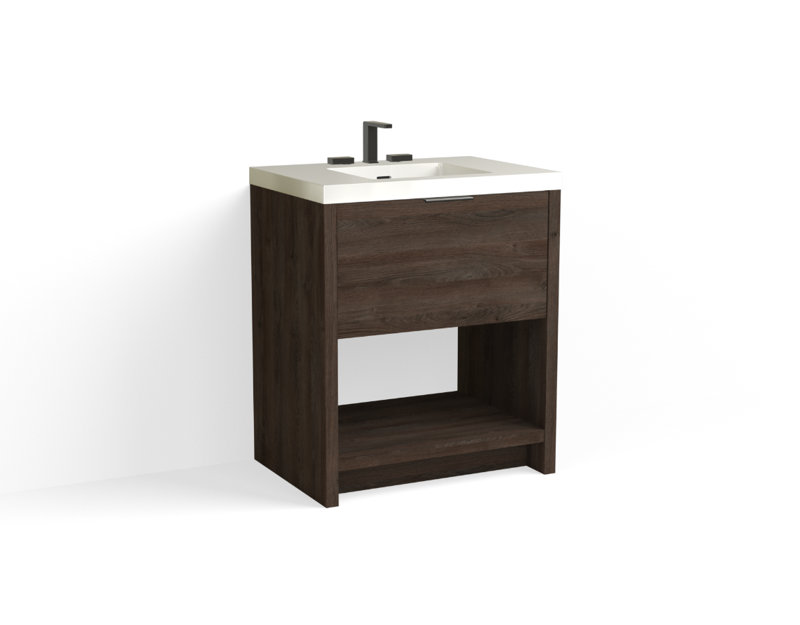 Vista 30" W Freestanding Single Bathroom Vanity, 8" Widespread, White Gloss, Nimbus/Matte Black
