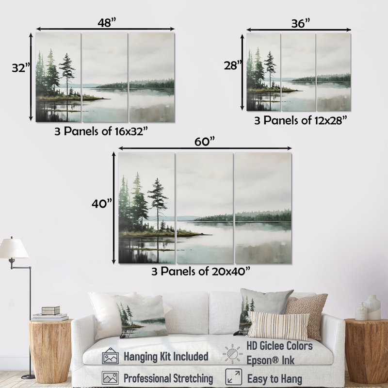«Scandinavian Lake Tranquility III - River», ensemble d'art sur toile, Toile tendue, H 28 po x l 36 po x P 1 po