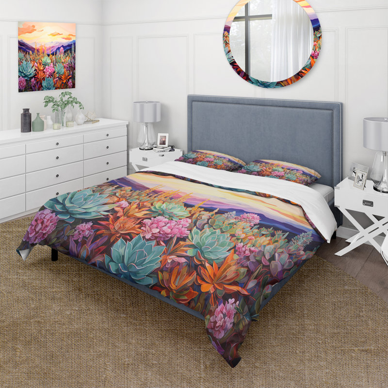 Colorful Succulent Desert Charm - Ensemble de housse de couette Succulent, Housse de couette pour grand lit et 2 taies décor