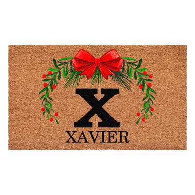 Paillasson couronne de Noël personnalisé, lettre X
