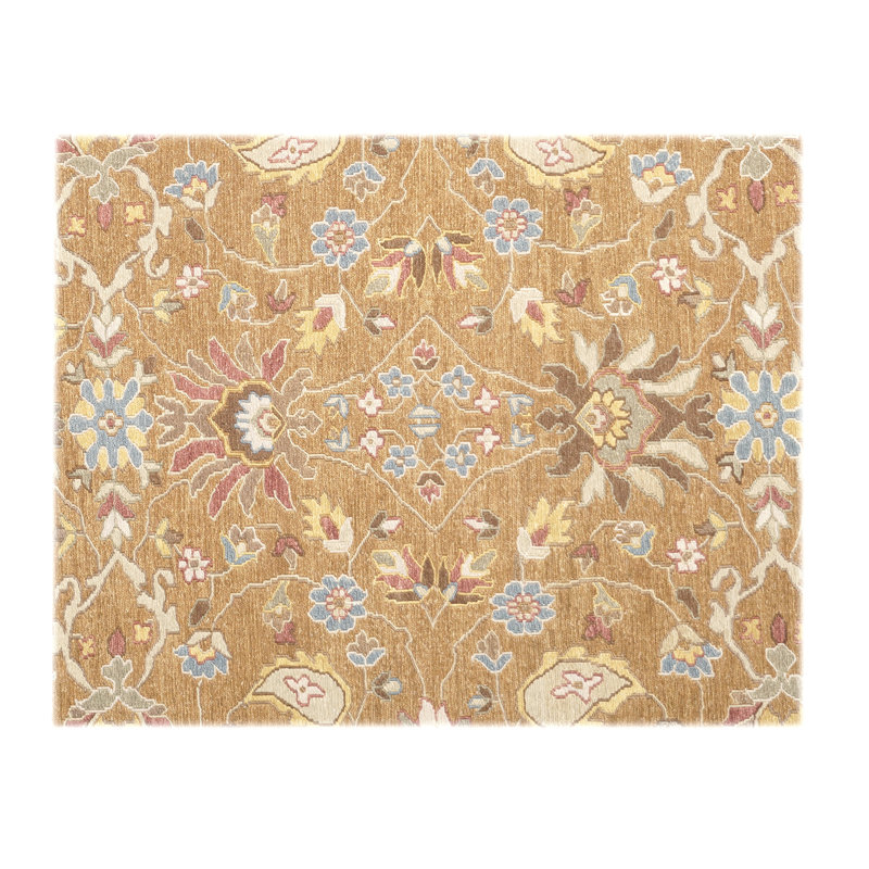 Wool Oriental Area Rug in Gold/Beige, Rectangle 6'3" x 9'3"