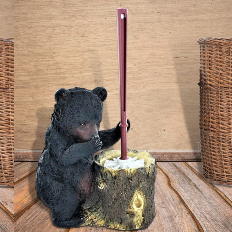 Rustic Lodge Black Bear Bathroom Brush Set with Decorative Holder