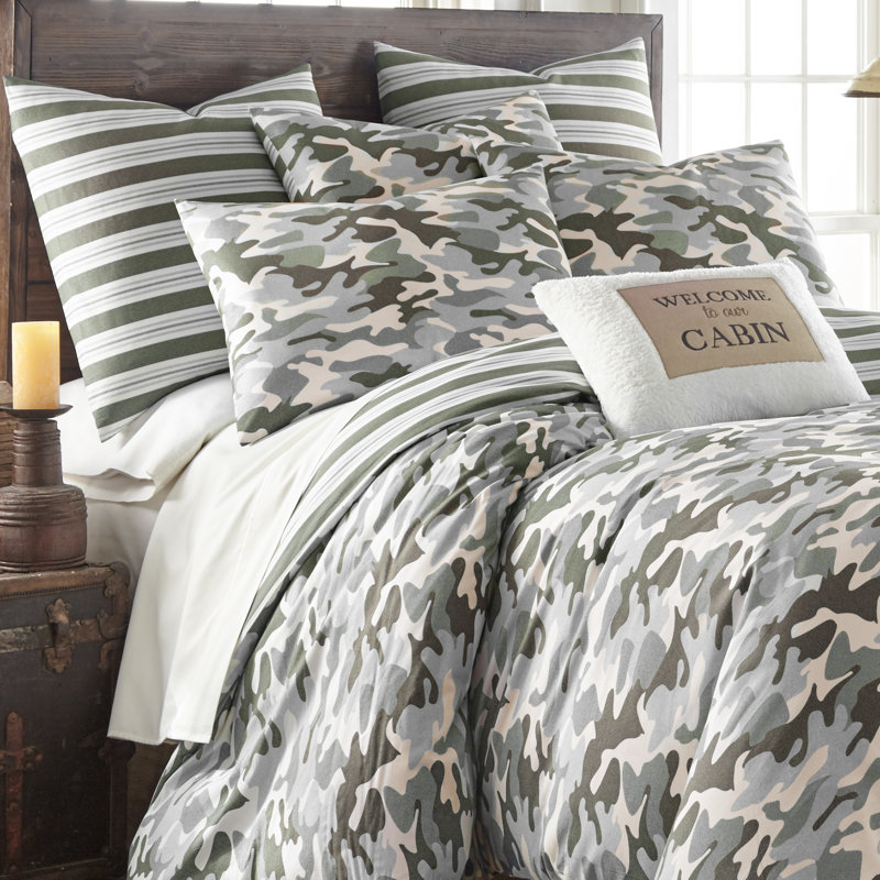 Green Camouflage Cotton King Bedspread Cover Set