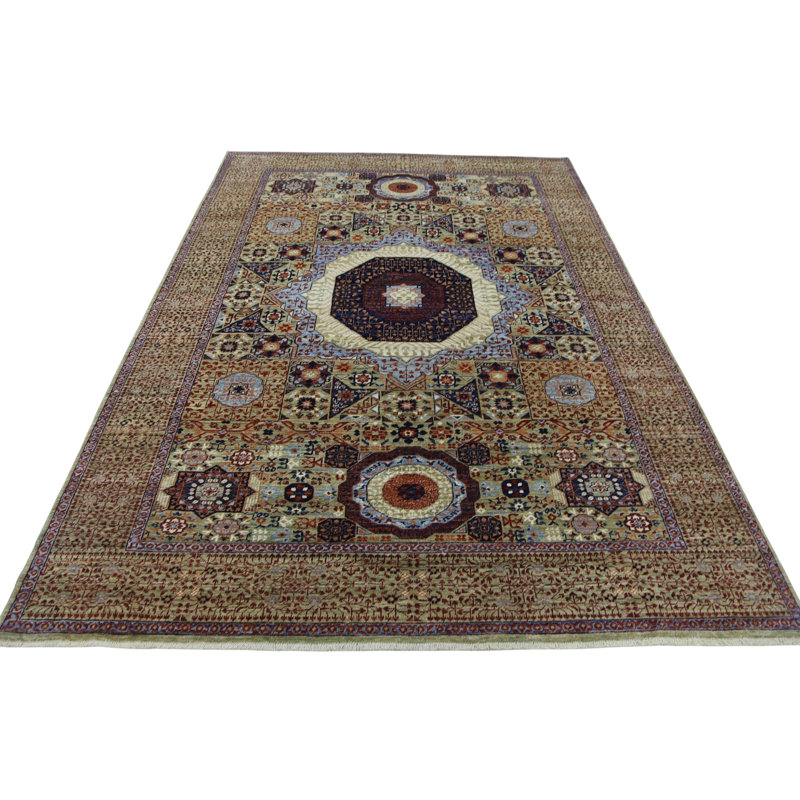 Hand Knotted Wool Area Rug in Beige, Rectangle 6'1" x 8'11"