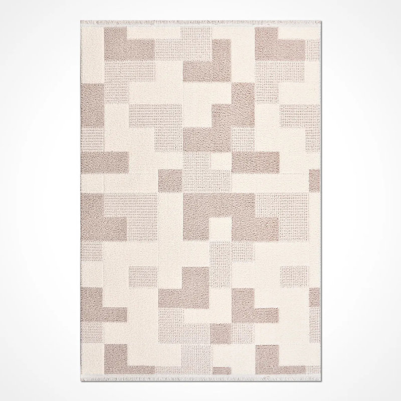 Tapis crème moderne en polyester Albans facile à nettoyer, 2,6 pi x 8 pi