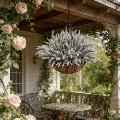 16 Bundles Artificial Lavender Outdoor Flowers Fake Plastic  Flower Outside UV Resistant for Home Kitchen Wedding Indoor Outdoor Decor,Without Basket