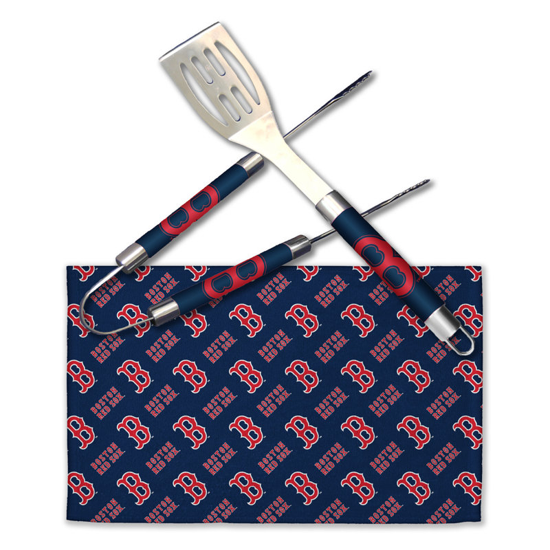 MLB Boston Red Sox Stainless Steel BBQ Grilling Tool Set with Team Logo Towel