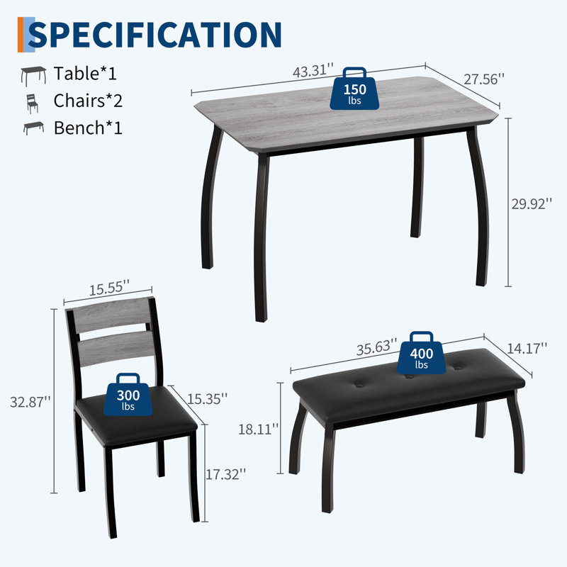 6 - Person Dining Set, Grey, Grey