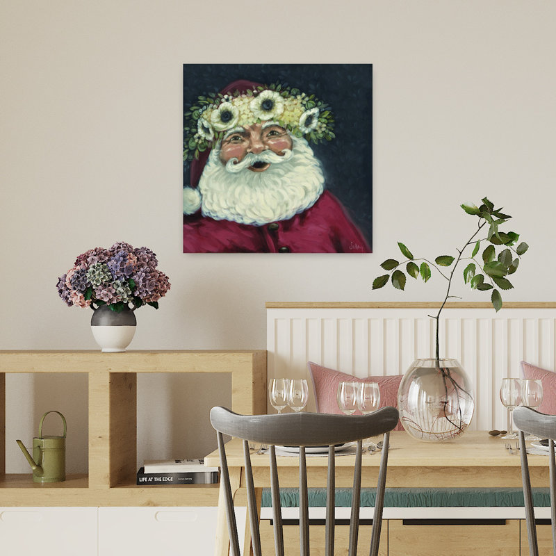 Art contemporain Jolly Old St Nick avec vacances de Noël, H 18 po x l 18 po