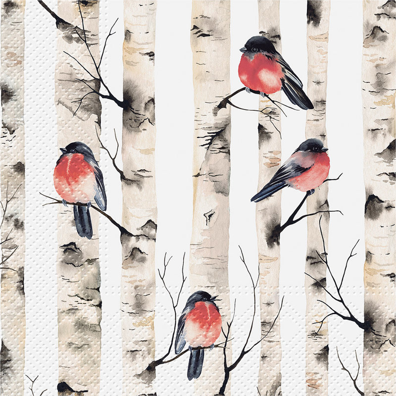 Serviette Birch Tree and Birds