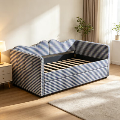 Lit de jour simple en tissu d'ameublement Gingham