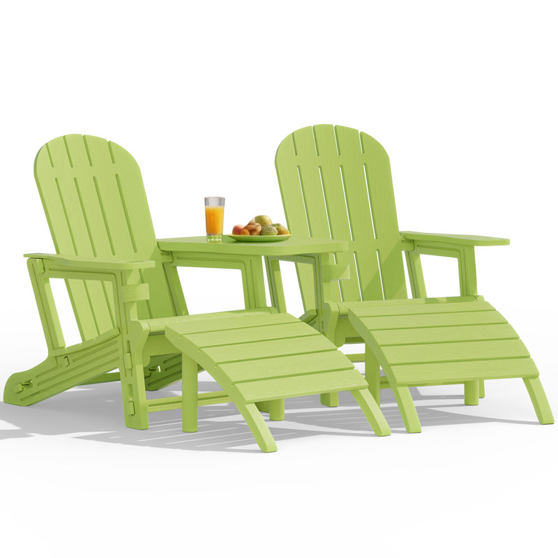  2-Person Outdoor Adirondack Chair with Ottoman, Green