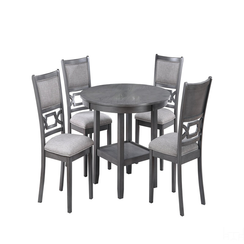 5Pc Dining Set Round Table W Shelve Unique Design 4X Side Chairs Modern Contemporary