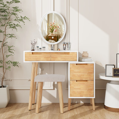 Vanity Desk With 3 Adjustable Lighting Modes Mirror, With 4 Drawers & Cushioned Stool,Adjustable Storage Cabinet