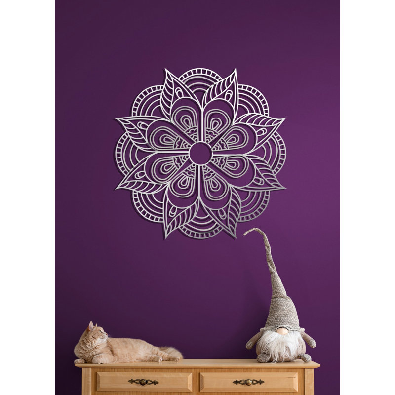 Décoration murale abstraite mandala en métal, décoration florale créative en métal, H 14 po x l 14 po x P 0,5 po