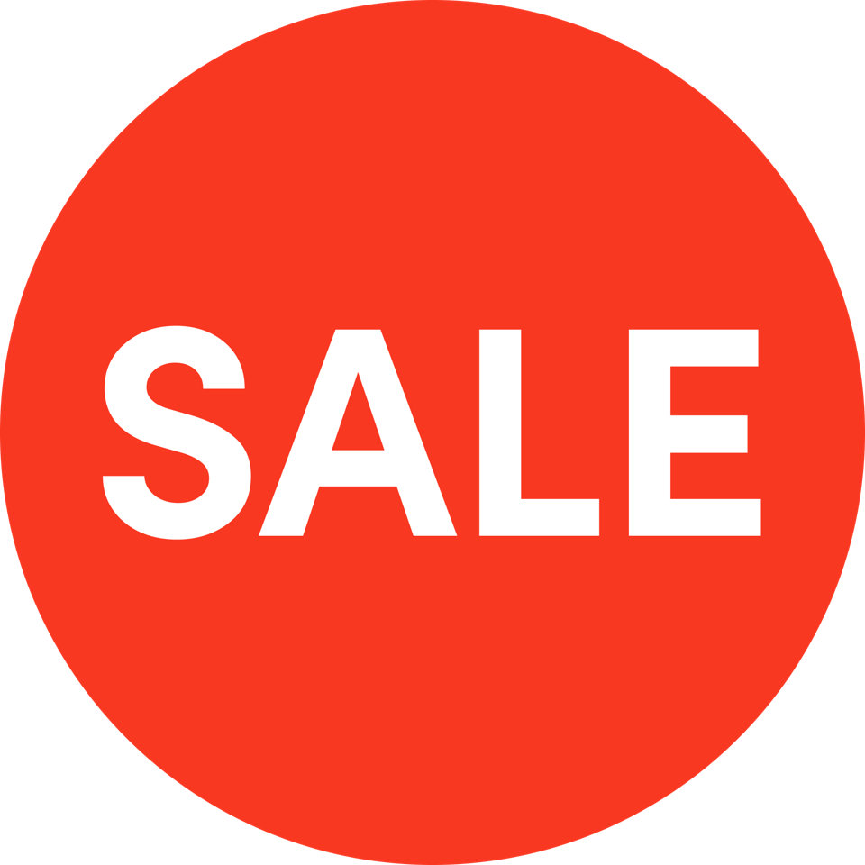 A red circular graphic with the word SALE in bold white capital letters.