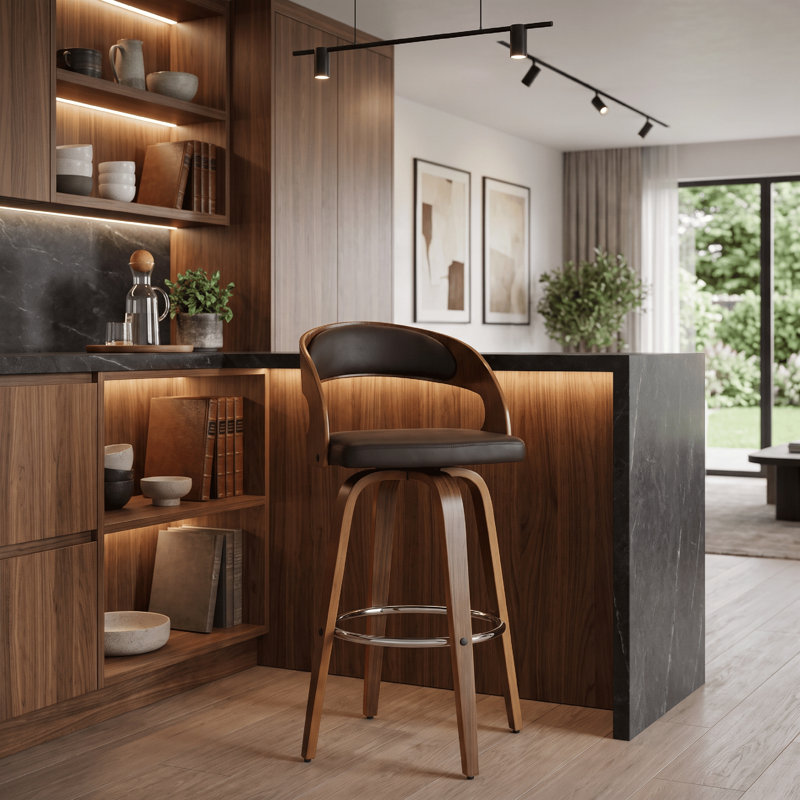 Pensacola Mid-century Swivel Counter Height Bar Stool, Walnut, Brown, Bar Stool (30" Seat Height)