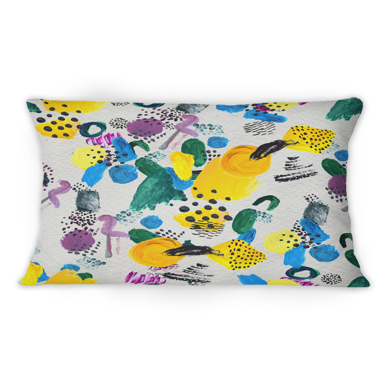 Coussin lombaire abstrait jaune, bleu et mauve